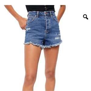 Free People Blue Jean Shorts Distressed High-Waisted